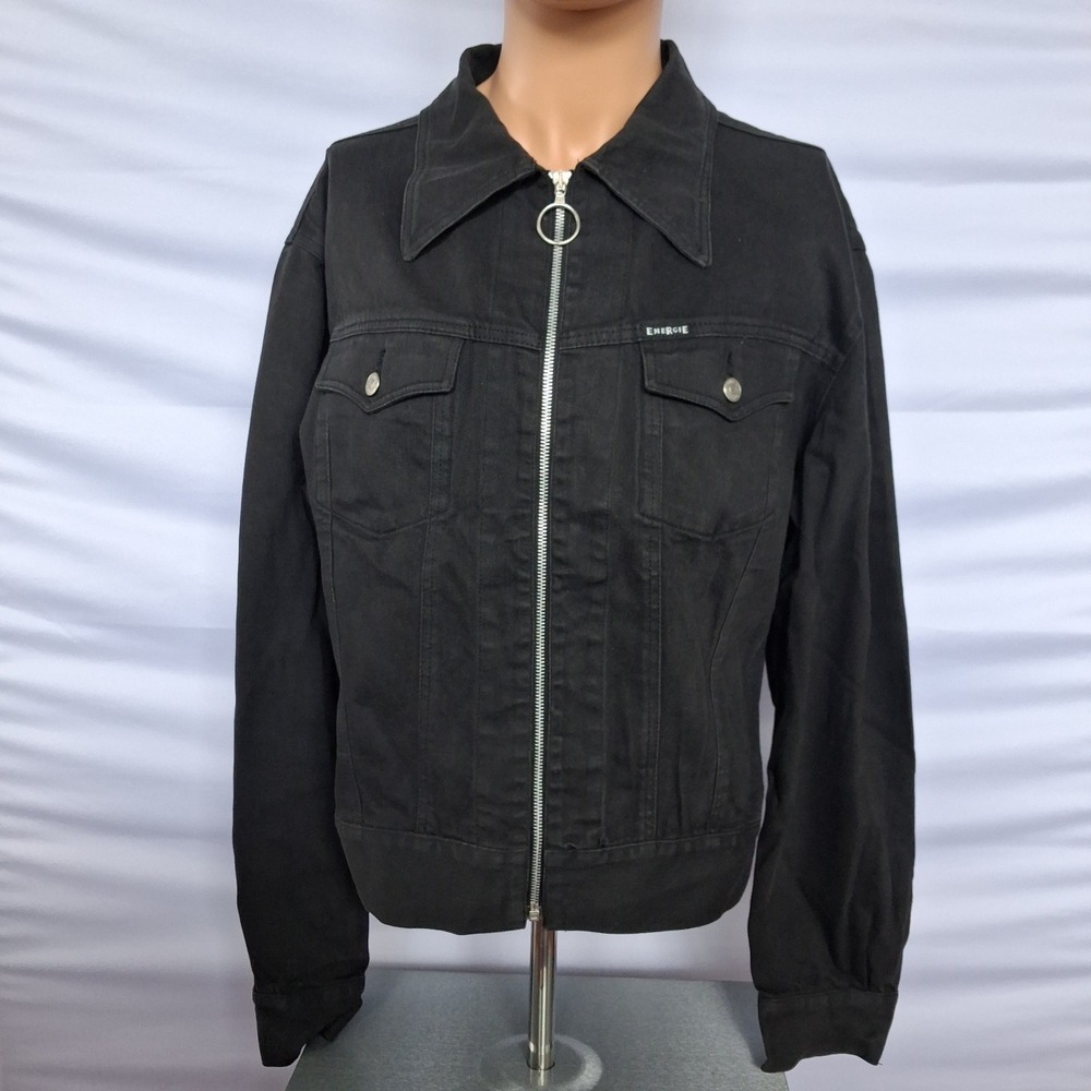 Energie Mens Black Denim Zip Up Jacket Made in Italy O-Ring Pull Size M